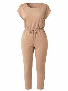 Francescas French Terry Tan Jumpsuit Womens Large Casual Lounge One-Piece Romper